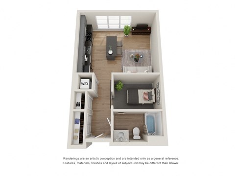 Floor plan for studio, 1 bath, 525 sqft